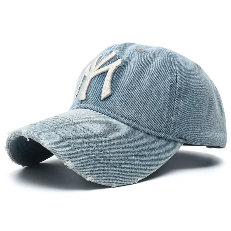 2023 New Luxury Brand MY Embroidered Washed Denim Baseball Cap for Men High Quality Black Vintage Y2K Dad Hats Gorras Hombre
