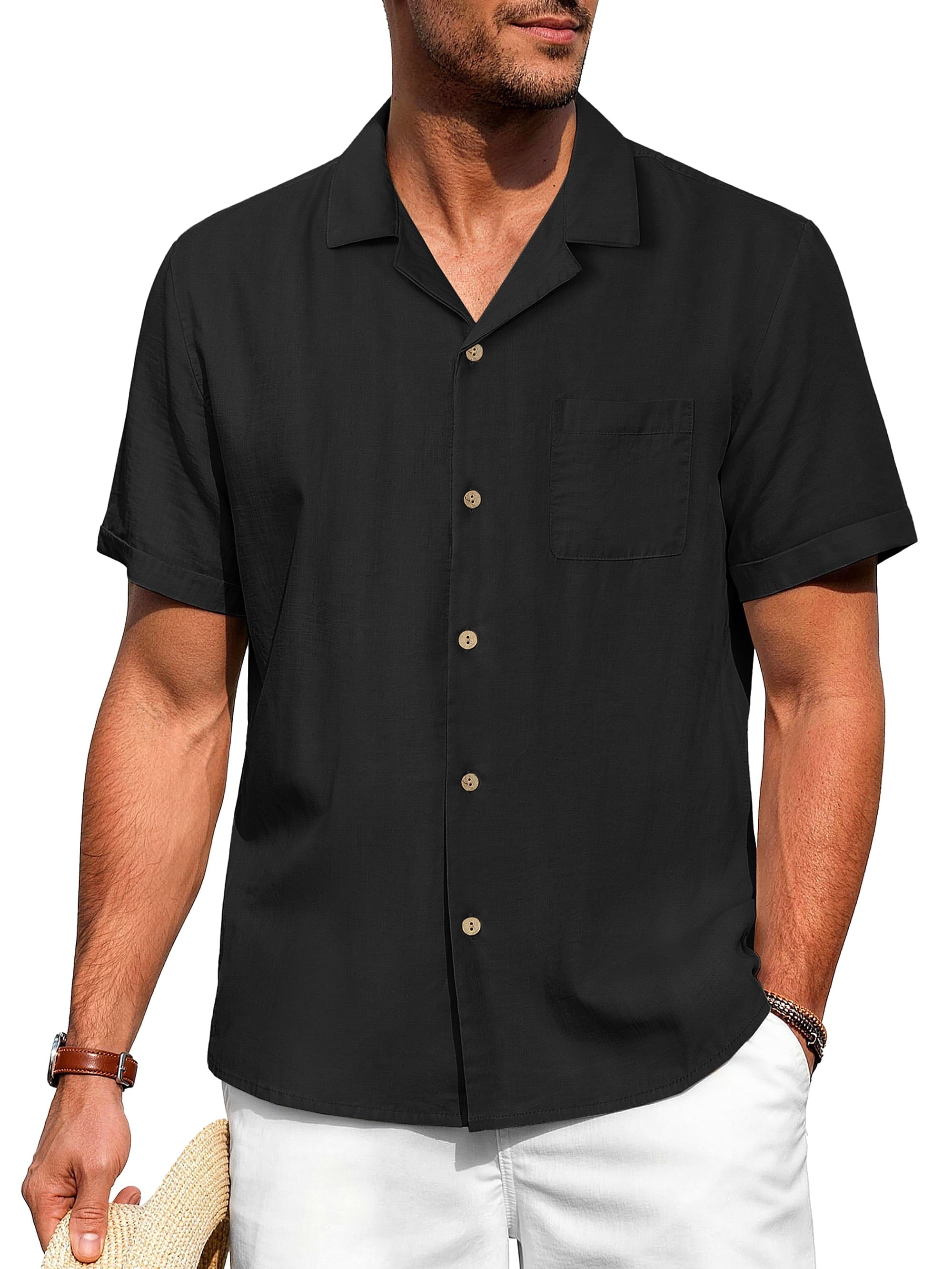Men Linen Shirts Casual Short Sleeve Button down Shirts for Men Beach Tops with Pocket