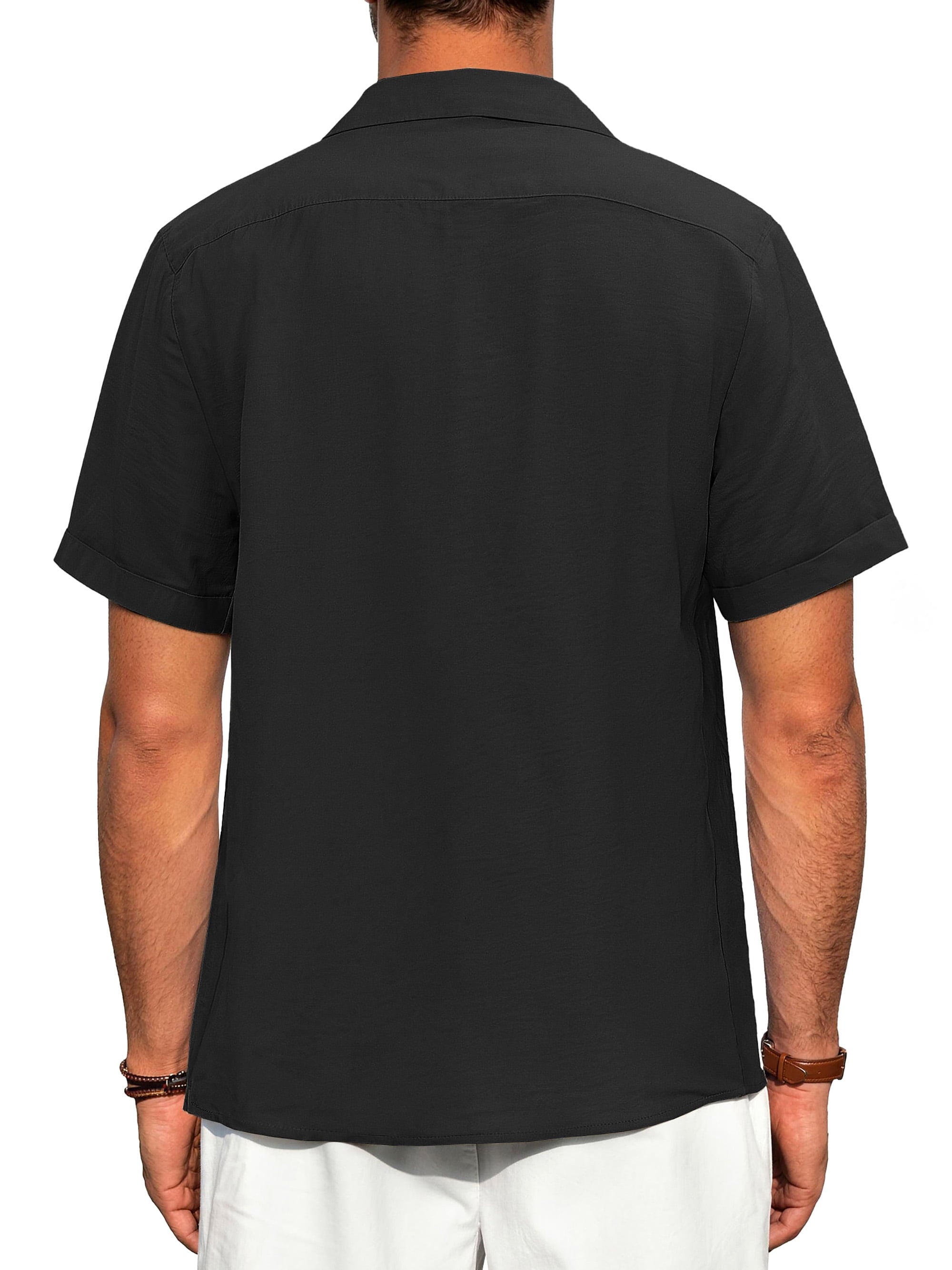 Men Linen Shirts Casual Short Sleeve Button down Shirts for Men Beach Tops with Pocket